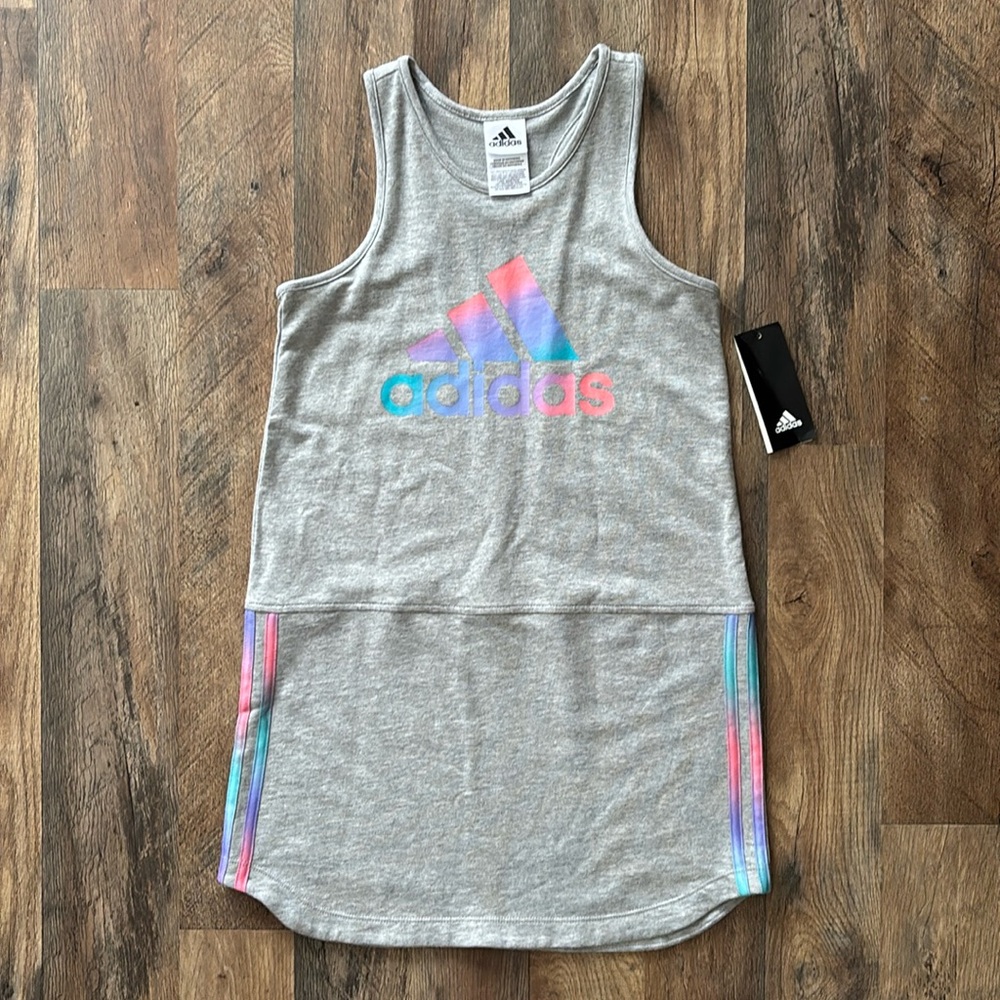Adidas Gray rainbow logo Racerback Athletic Casual Cotton Dress New With Tags 14